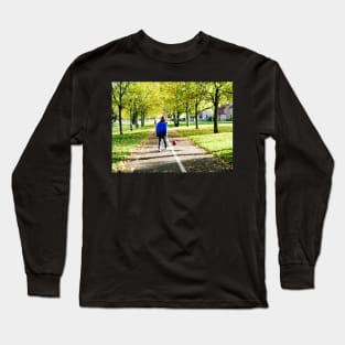 Boy playing football in autumn Long Sleeve T-Shirt